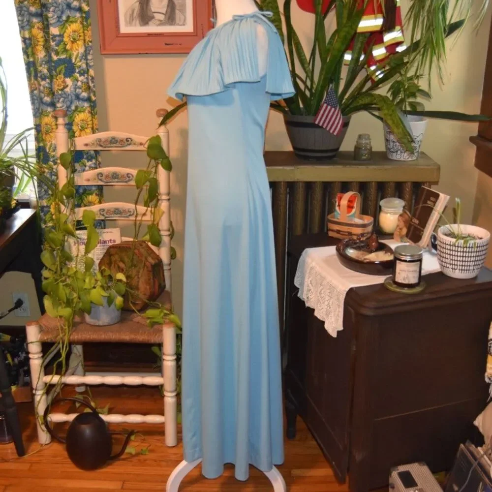 Vintage 1970s Tanglwood Maxi Southern Belle Dress Powder Blue Size Small